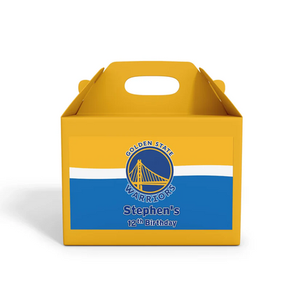 Golden State Warriors treat box label rectangular layout with centered Warriors logo