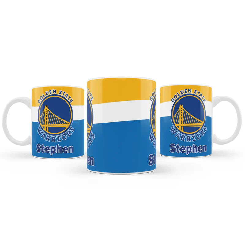Golden State Warriors sublimation mug white ceramic with bold Warriors logo and name