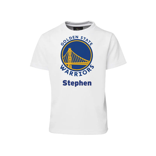 Golden State Warriors sublimation t-shirt white shirt with chest logo and custom name
