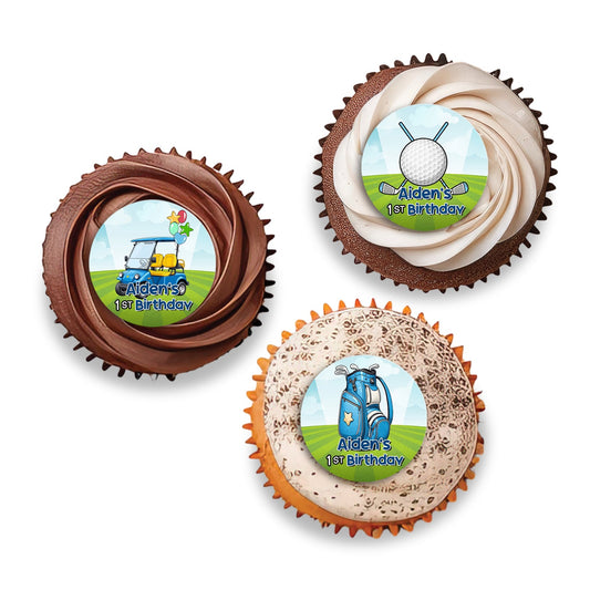 Mini Golf Personalized Cupcakes Toppers: Tailored cupcake toppers adorned with mini golf graphics