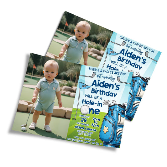 Mini Golf Personalized Photo Card Invitations: Custom photo card invitations showcasing mini golf elements