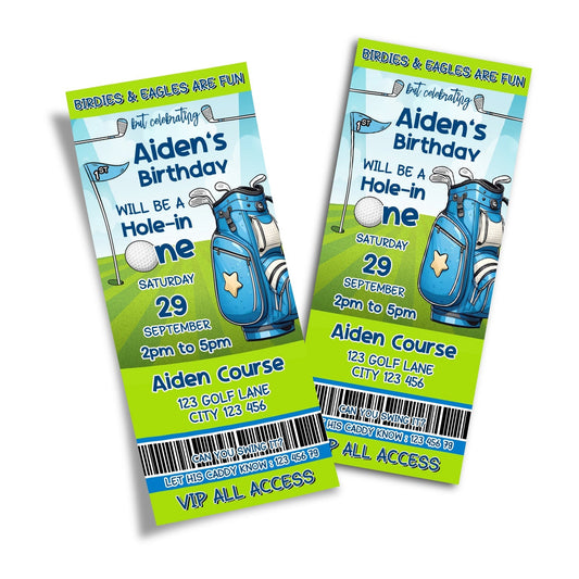 Mini Golf Personalized Birthday Ticket Invitations: Unique birthday ticket invitations with a mini golf theme