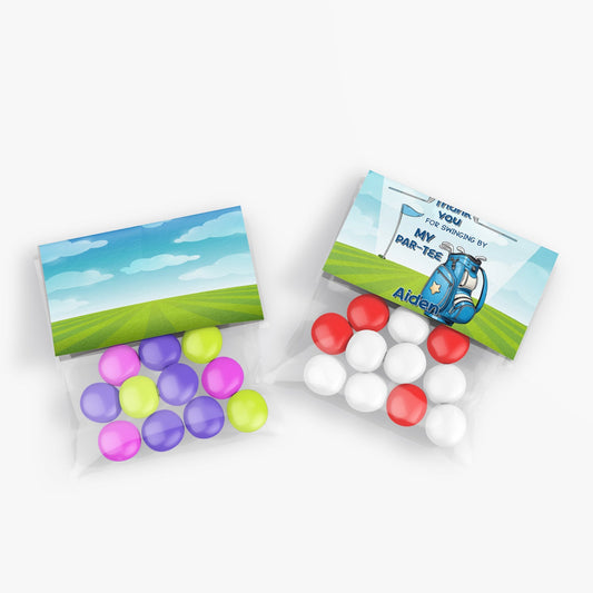 Mini Golf Treat Bag Topper Label: Personalized treat bag topper labels with mini golf visuals