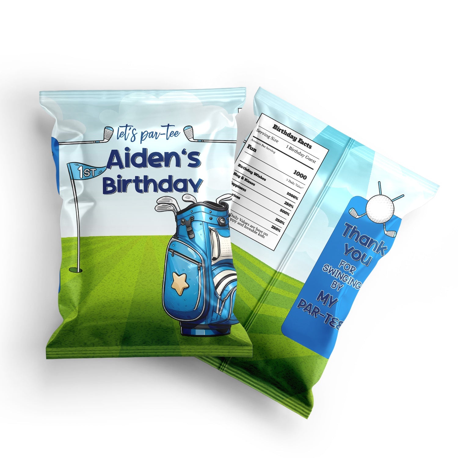 Mini Golf Chips Bag Label: Custom chips bag labels adorned with mini golf theme