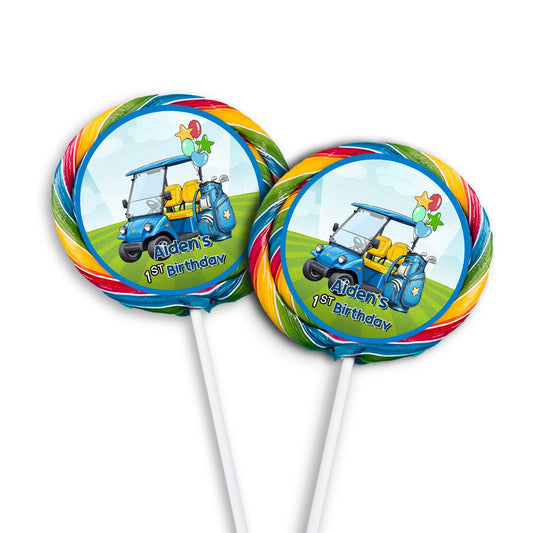 Mini Golf Lollipop Label: Tailored lollipop labels with a mini golf aesthetic