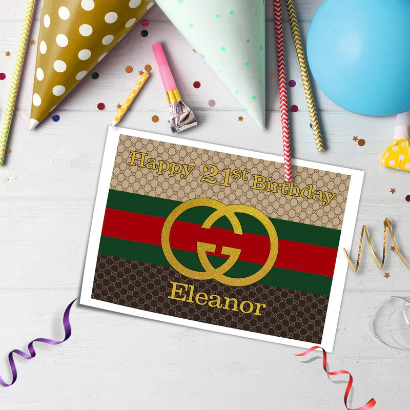 Gucci Inspired Edible Sheet Cake Topper Personalized for Birthday