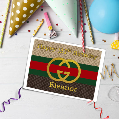 Gucci Inspired Edible Sheet Cake Topper Personalized for Birthday