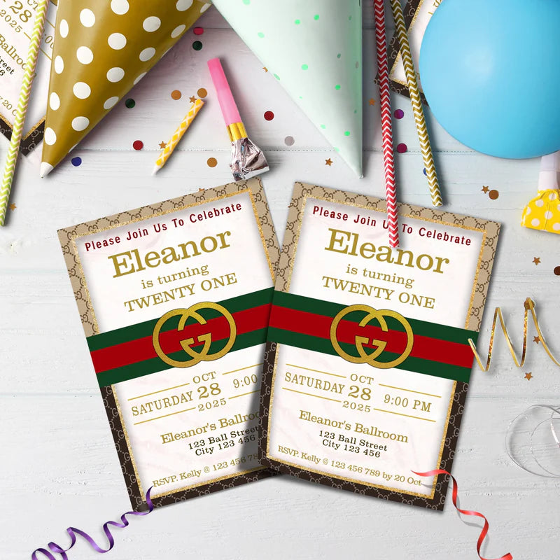 Gucci Inspired Birthday Decorations, Gucci Inspired Party Supplies, Gucci Inspired Themed, Gucci Style Inspired Digital Template, Editable Gucci Inspired Image SVG PNG