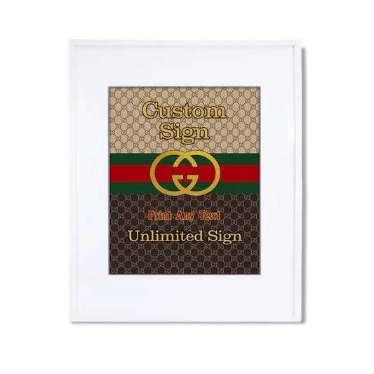 Gucci inspired custom sign with bold red green theme and name on white background