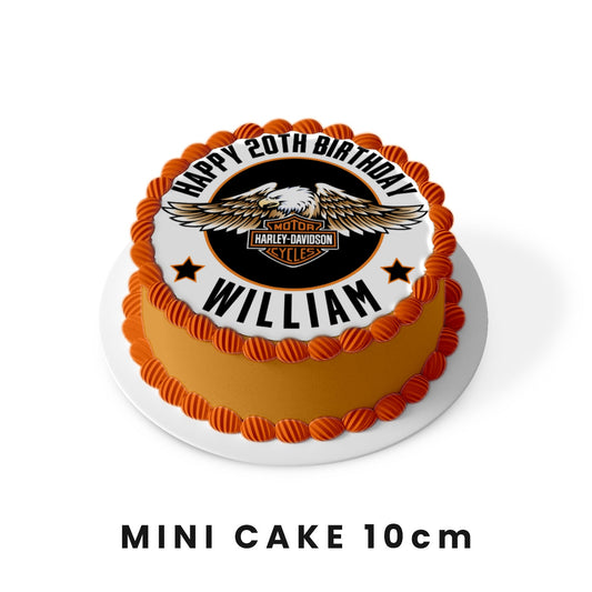 Round edible sheet cake image with Harley Davidson customization