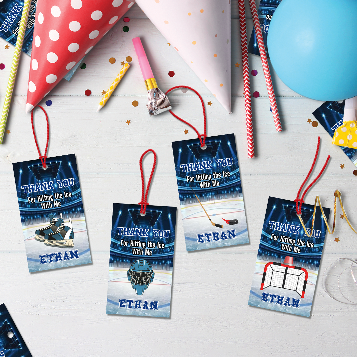 Hockey Birthday Decorations, NHL Party Supplies, Ice Skating Themed, Oilers Maple Leaf Canucks Bruin Sabres Hurricanes Devils Islanders Digital Template, Editable Hockey Image SVG PNG