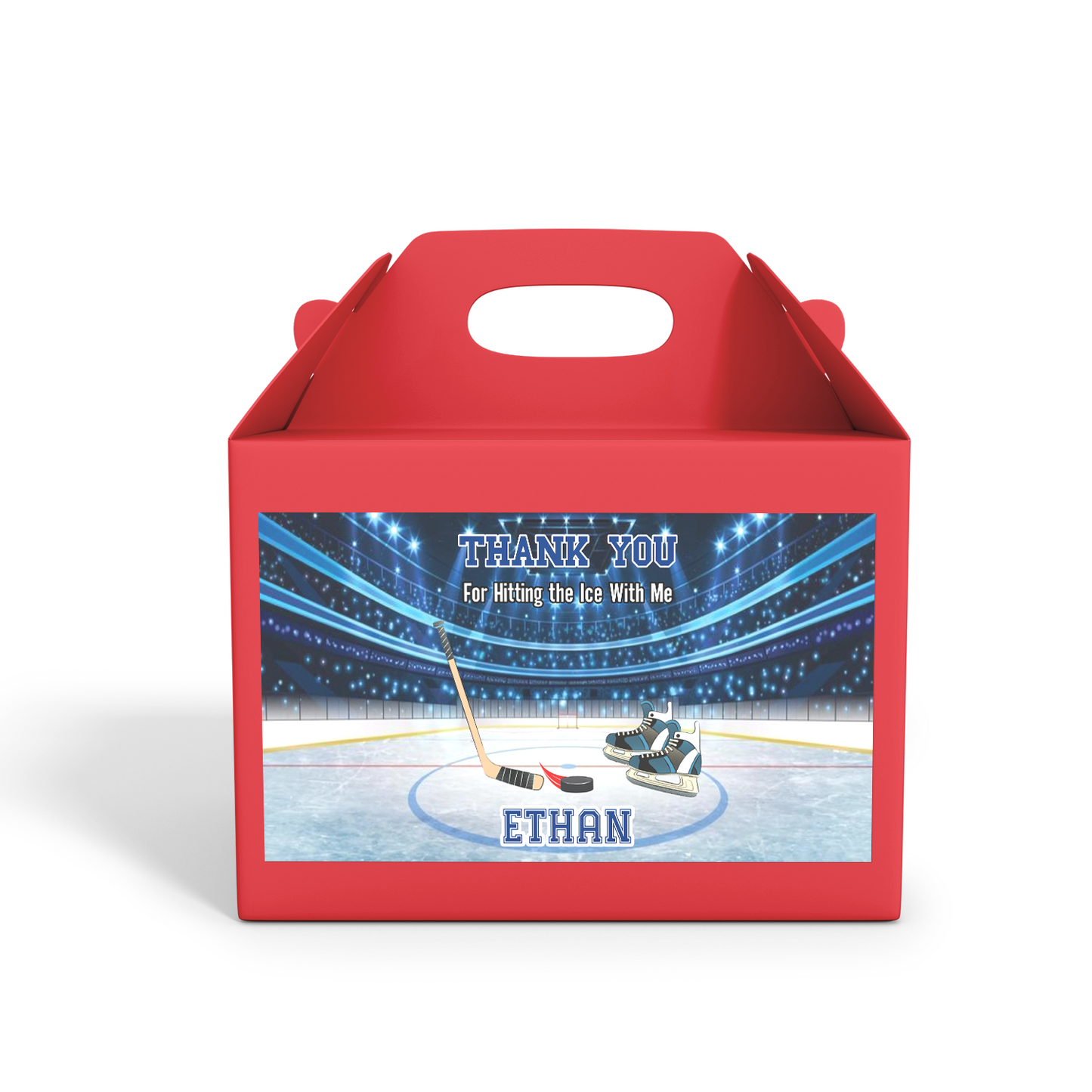 Gable box label featuring a distinct and personal touch of Hockey design.