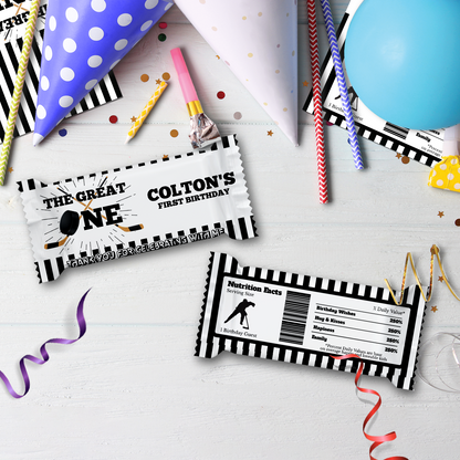 Hockey Birthday Decorations, 1st Birthday Party Supplies, Hockey Black and white Themed, Ice Skating 1st Birthday Digital Template, Editable Hockey 1st Birthday Image SVG PNG