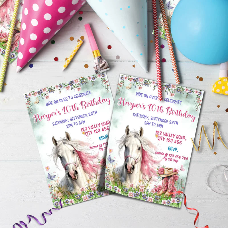 Horse Birthday Decorations, Cow girls Party Supplies, Horseshoe Themed, Horse Digital Template, Editable Horse Equestrian Image SVG PNG