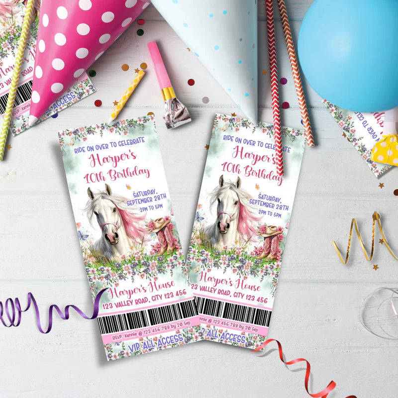 Horse Birthday Decorations, Cow girls Party Supplies, Horseshoe Themed, Horse Digital Template, Editable Horse Equestrian Image SVG PNG