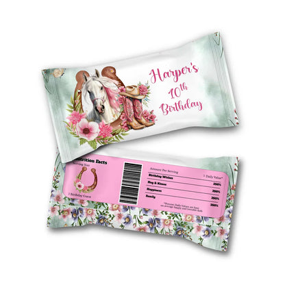 Horse equestrian skittles label with custom horse design flat lay