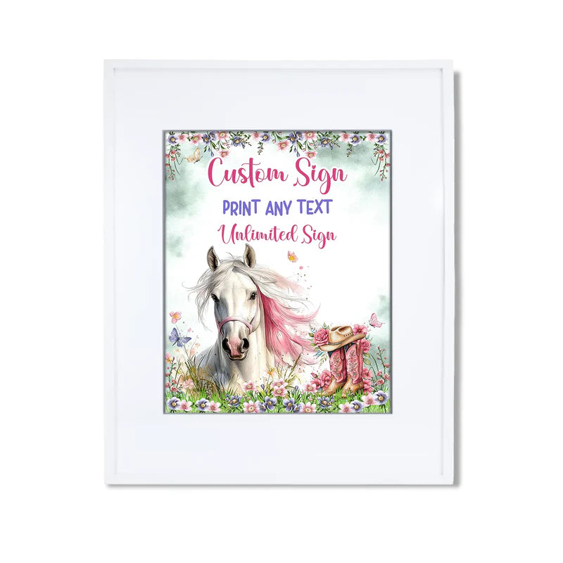 Horse equestrian custom sign with personalized horse graphic on white background