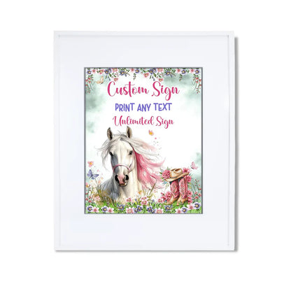 Horse equestrian custom sign with personalized horse graphic on white background