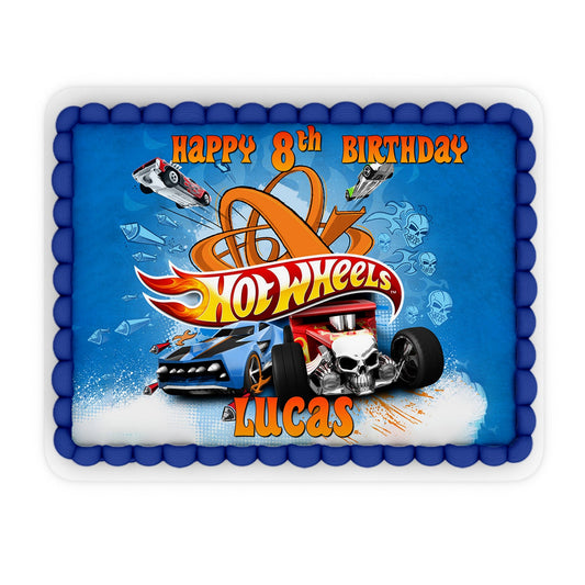 Rectangle Edible Sheet Cake Images with Hot Wheels Design