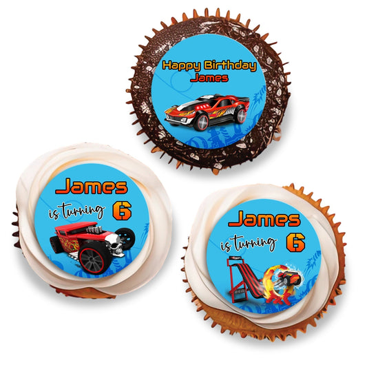 Hot Wheels Themed Personalized Cupcakes Toppers