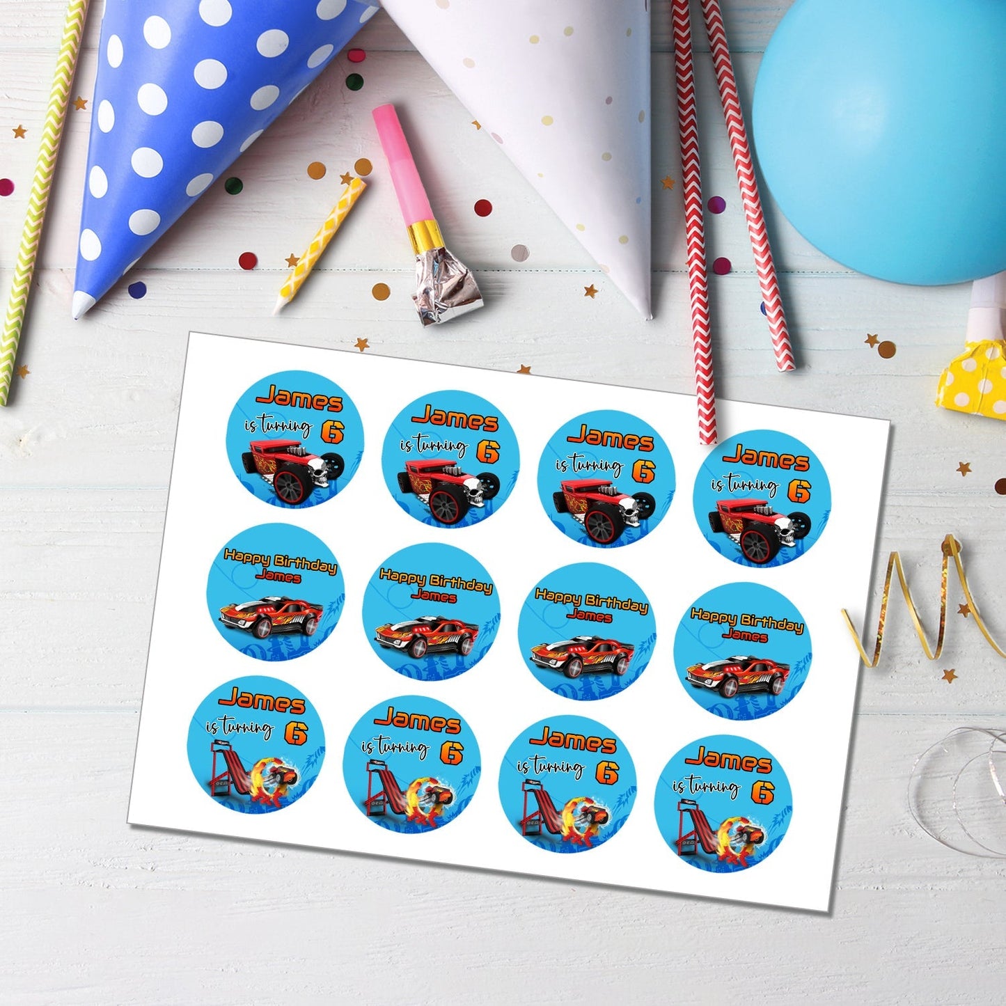 Give Your Cupcakes a Fun Twist with Our Hot Wheels Personalized Cupcakes Toppers