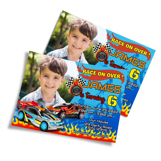 Photo Card Invitations Personalized with Hot Wheels Theme