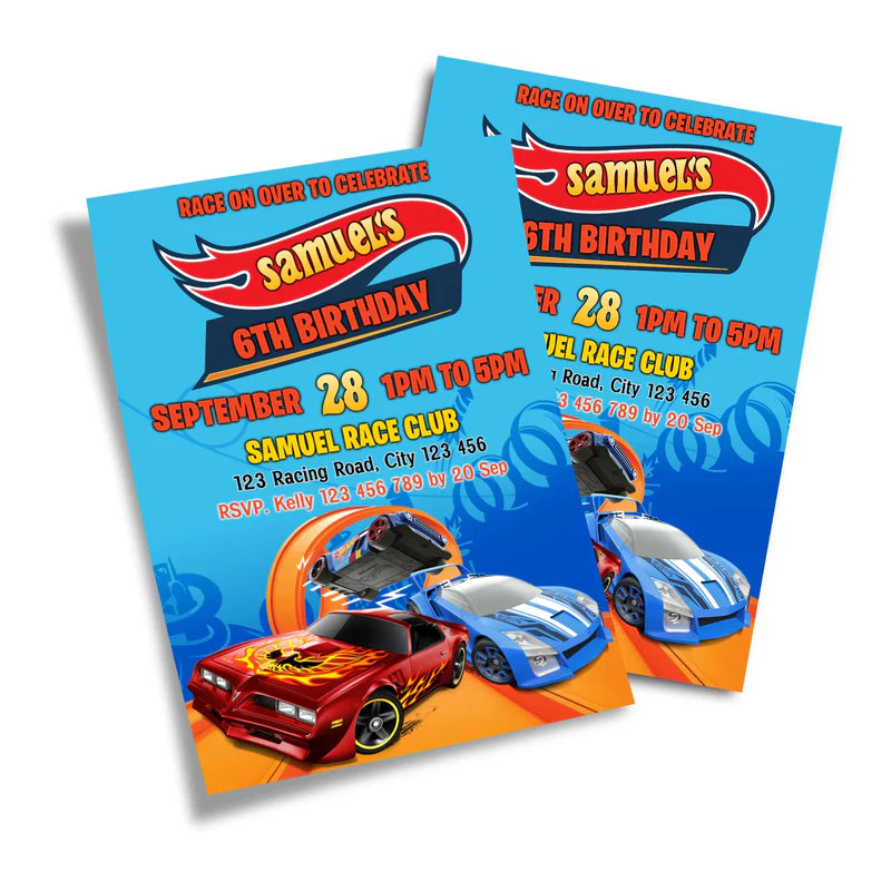 Hot Wheels Cars Personalized Birthday Card Invitations