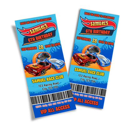 Hot Wheels Cars Personalized Birthday Ticket Invitations