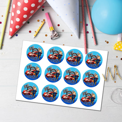 Custom Racing Car Hot Wheels CupCake Image Topper | Personalised Face Caricature & Name and Age