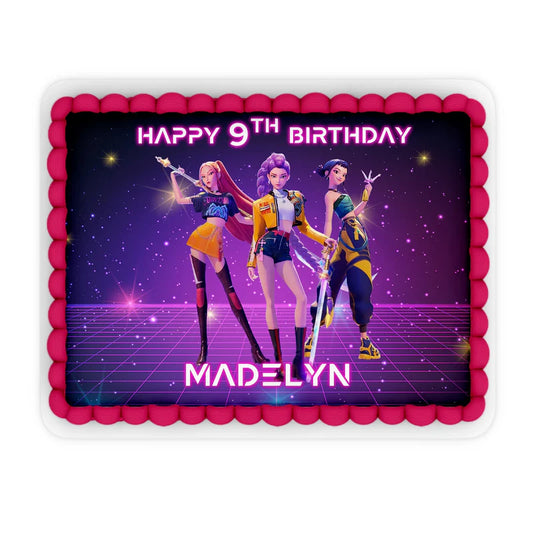 Huntrix Kpop Demon Hunters edible sheet cake images with full-color themed design on smooth edible paper