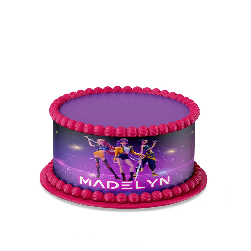 Huntrix Kpop Demon Hunters edible cake strips with vibrant printed character design on smooth frosting sheet