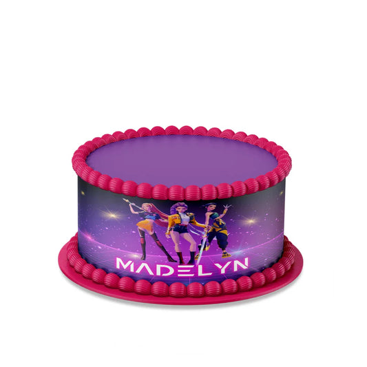 Huntrix Kpop Demon Hunters edible cake strips with vibrant printed character design on smooth frosting sheet