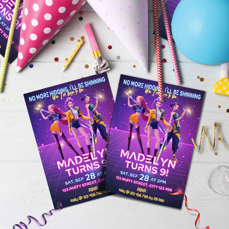 Demon Hunters Birthday Decorations, Huntrix Party Supplies, Kpop Demon Hunters Themed, Demon Hunters Digital Template, Editable Huntrix Kpop Demon Hunters Image SVG PNG