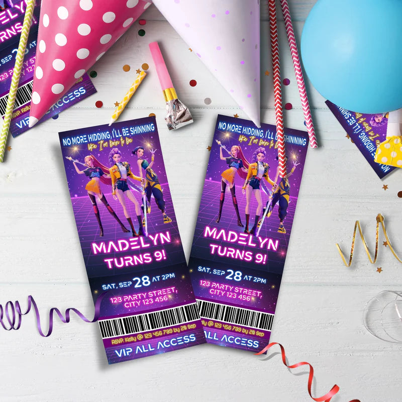 Demon Hunters Birthday Decorations, Huntrix Party Supplies, Kpop Demon Hunters Themed, Demon Hunters Digital Template, Editable Huntrix Kpop Demon Hunters Image SVG PNG