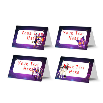 Huntrix Kpop Demon Hunters food cards with themed border design and  center for labeling dishes