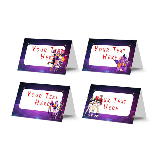 Huntrix Kpop Demon Hunters food cards with themed border design and  center for labeling dishes