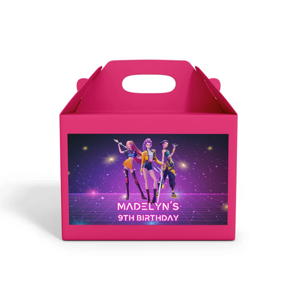 Huntrix Kpop Demon Hunters treat box label with colorful design and themed artwork on rectangular sticker