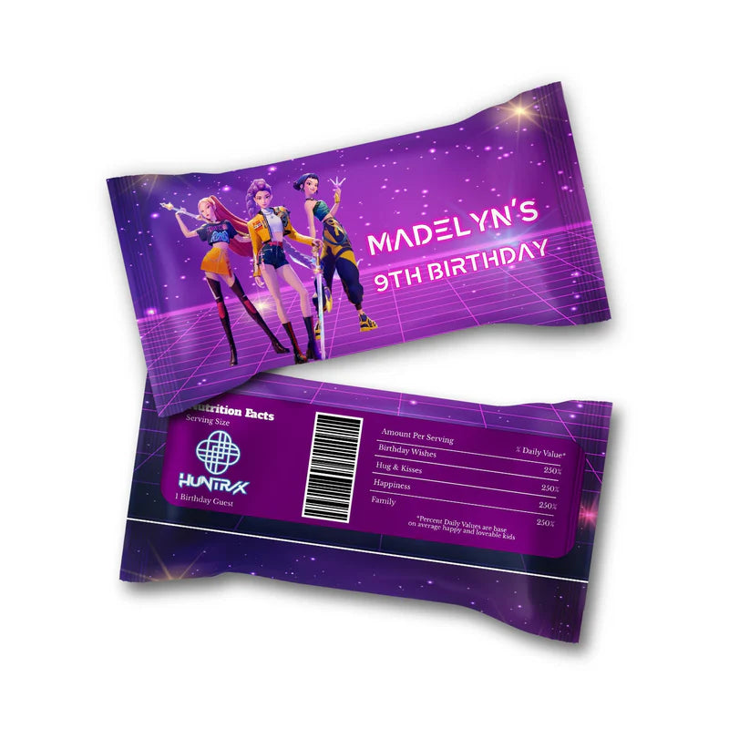 Huntrix Kpop Demon Hunters Skittles label with bright wrap design in themed colors for candy packaging