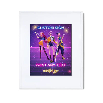 Huntrix Kpop Demon Hunters custom sign with bold themed design printed on sturdy display board