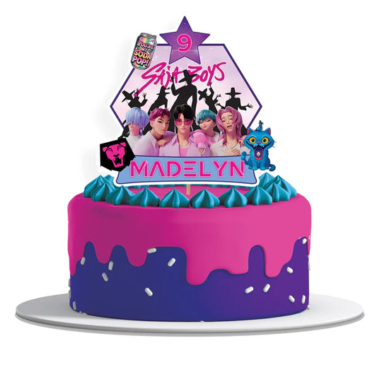 Huntrix - Saja Boys cake toppers with blue theme printed cutouts on white background