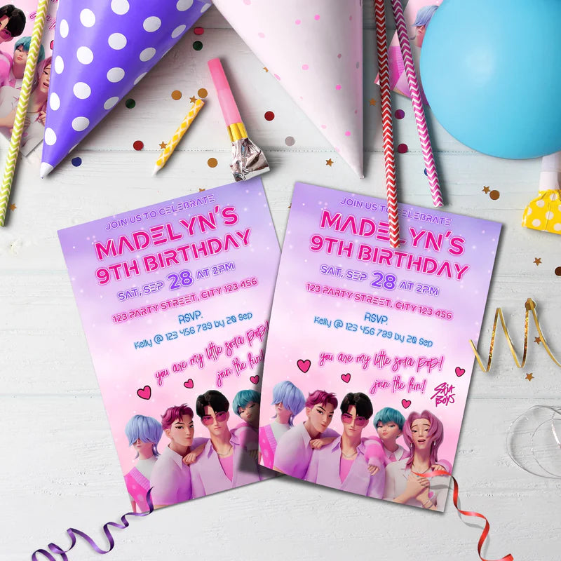 Saja Boys Birthday Decorations, Kpop Demon Hunters Party Supplies, Huntrix Themed, Huntrix Saja Boys Digital Template, Editable Huntrix vs Saja Boys Image SVG PNG