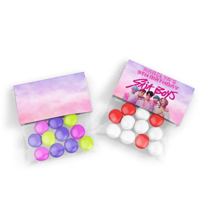 Huntrix - Saja Boys treat bag topper label with blue themed design folded over bag