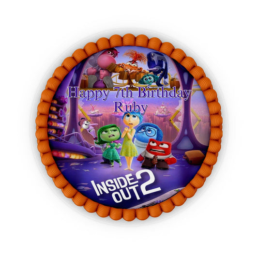 Round edible sheet cake images with Inside Out movie characters, personalized