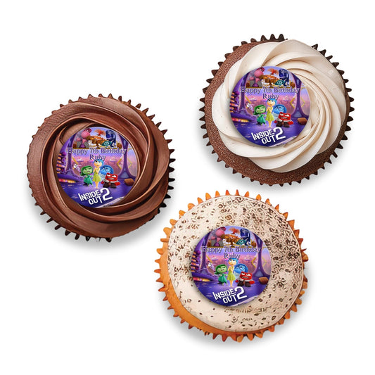 Inside Out movie themed personalized cupcake toppers for celebrations