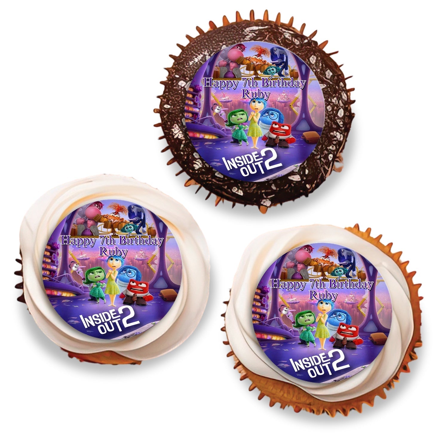 Inside Out movie themed personalized cupcake toppers for celebrations