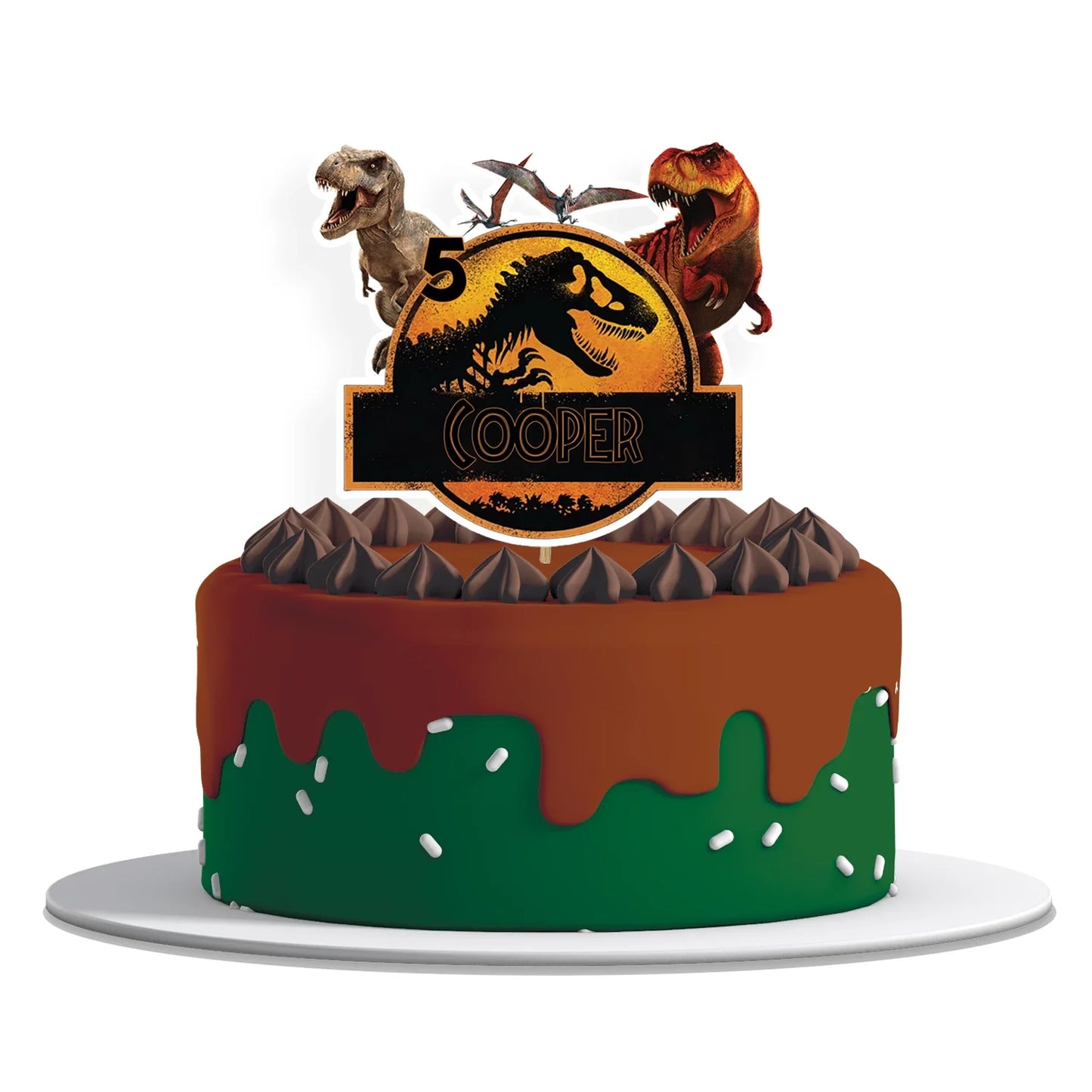 Custom Jurassic World cake toppers with personalized names