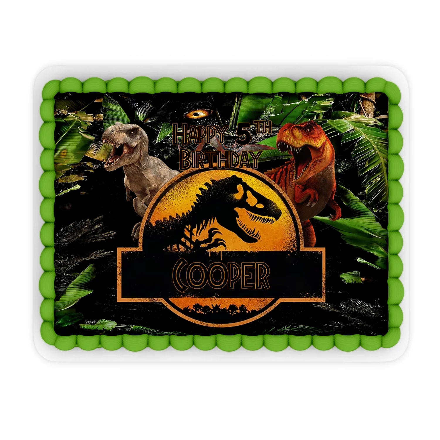 Custom edible sheet cake images with Jurassic World theme