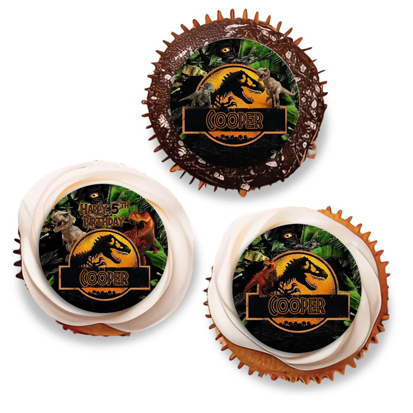 Personalized cupcake toppers with Jurassic World characters