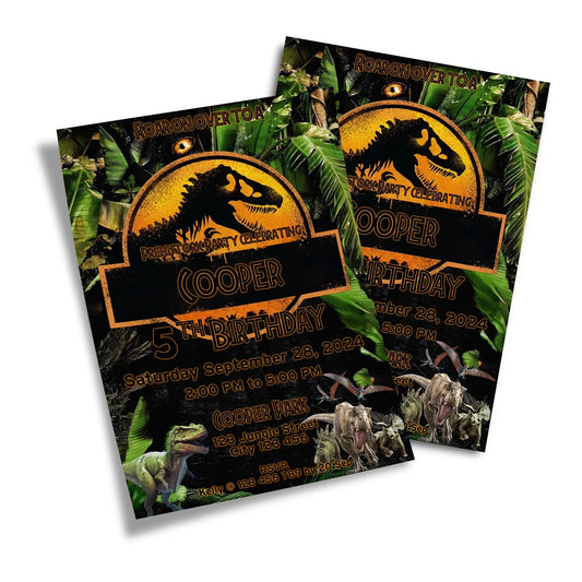 Custom birthday card invitations with Jurassic World design