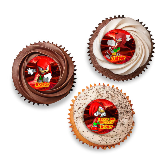 Sonic Knuckles themed personalized cupcake toppers for birthdays